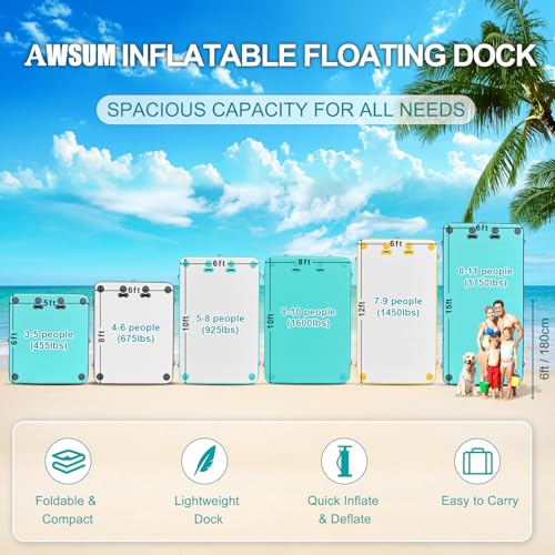 Inflatable Floating Dock Platform with Non-Slip Surface for Pool Beach Ocean B86969