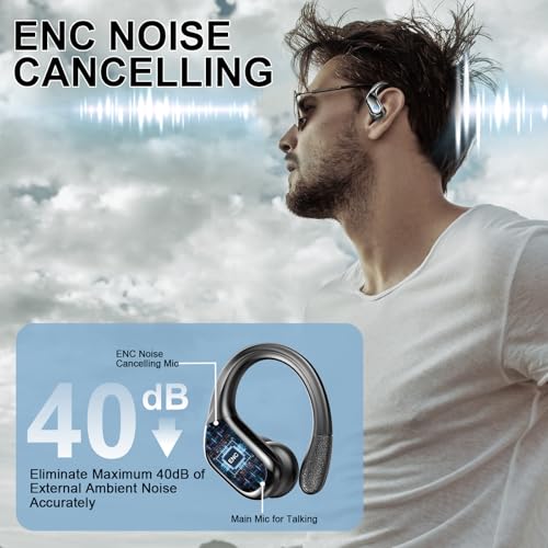 Wireless Earbuds with Earhooks, Bluetooth 5.4, Noise Canceling, IP7 Waterproof N827