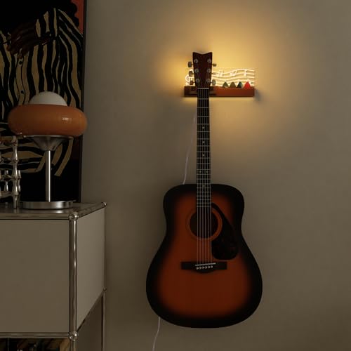Guitar Wall Mount Stand with LED Lights, Solid Wood & Acrylic, USB-Powered F283