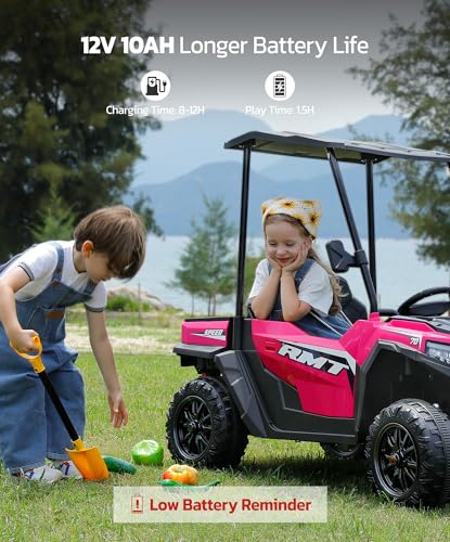 24V Ride on Car 2 Seater with Sun Shade, Dump Bed, 4WD, Pink S782676