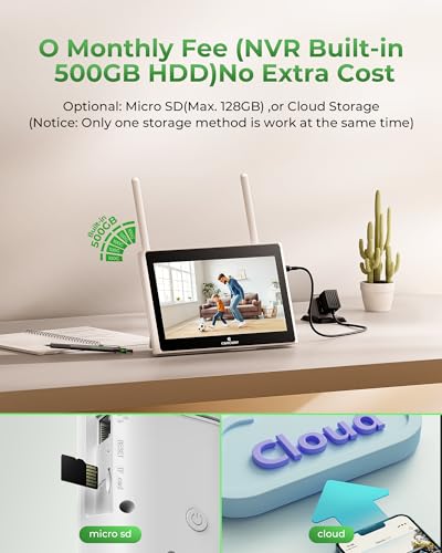Solar Security Cameras Wireless Outdoor with 10" Monitor, 2K Color Night Vision, 2-Way Audio R5350