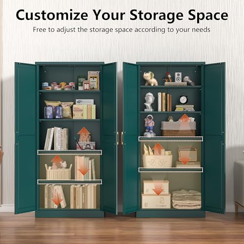 Tall Kitchen Storage Cabinet with Doors and Adjustable Shelves, Black Freestanding Cupboard J20442