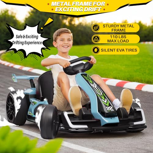 24V Kids Go Kart 300W Electric Drift Kart Outdoor Race Toy with 2X150W Motor, 7AH Battery K12878