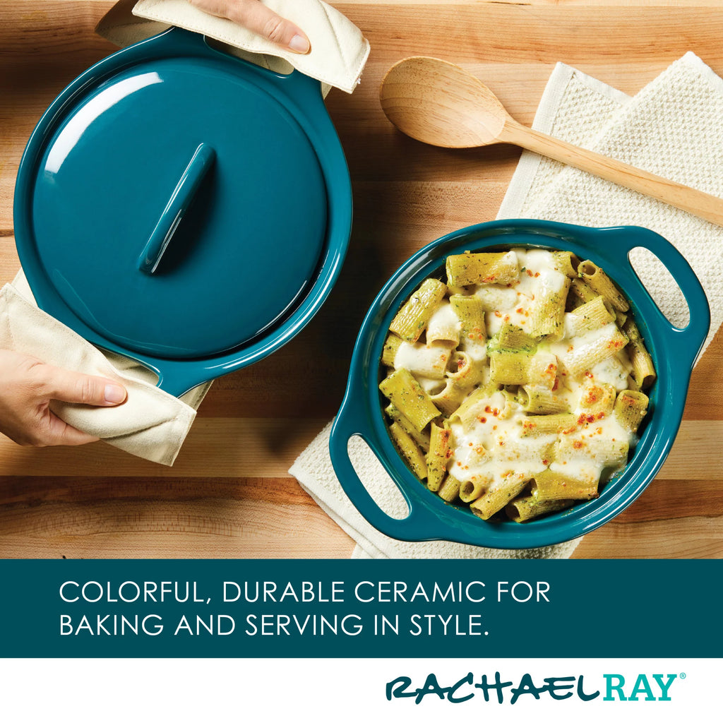 Ceramic Casserole Bakers with Lid Set, 3-Piece, Teal T761969