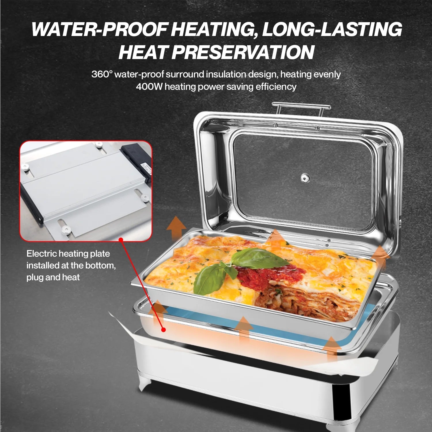 Electric Buffet Server Food Warmer with Glass Window, Adjustable Temp M849136