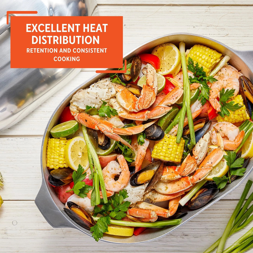 Cast Aluminum Oval Roaster Pan with Lid and Roasting Tray Y649767