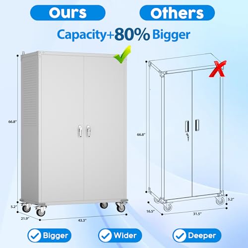 Garage Storage Cabinet with Wheels, 72" H, 2 Doors, 4 Adjustable Shelves, Black R4307