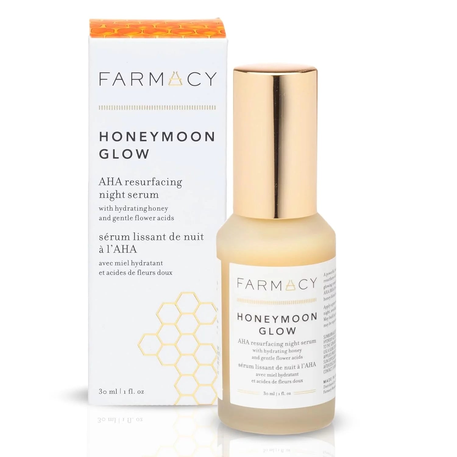 Farmacy Honeymoon Glow AHA Hydrating Night Serum w/Hyaluronic Acid for Fine Lines & Wrinkles (1 Fl. Oz.) Contains Citral 1 Fl Oz (Pack of 1)