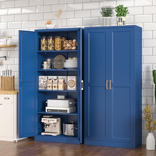 Tall Kitchen Storage Cabinet with Doors and Adjustable Shelves, Black Freestanding Cupboard J20442