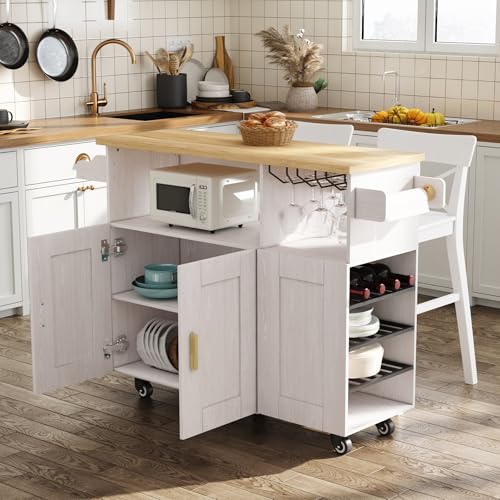 Rolling Kitchen Island Cart with Drop Leaf Countertop and Storage S311