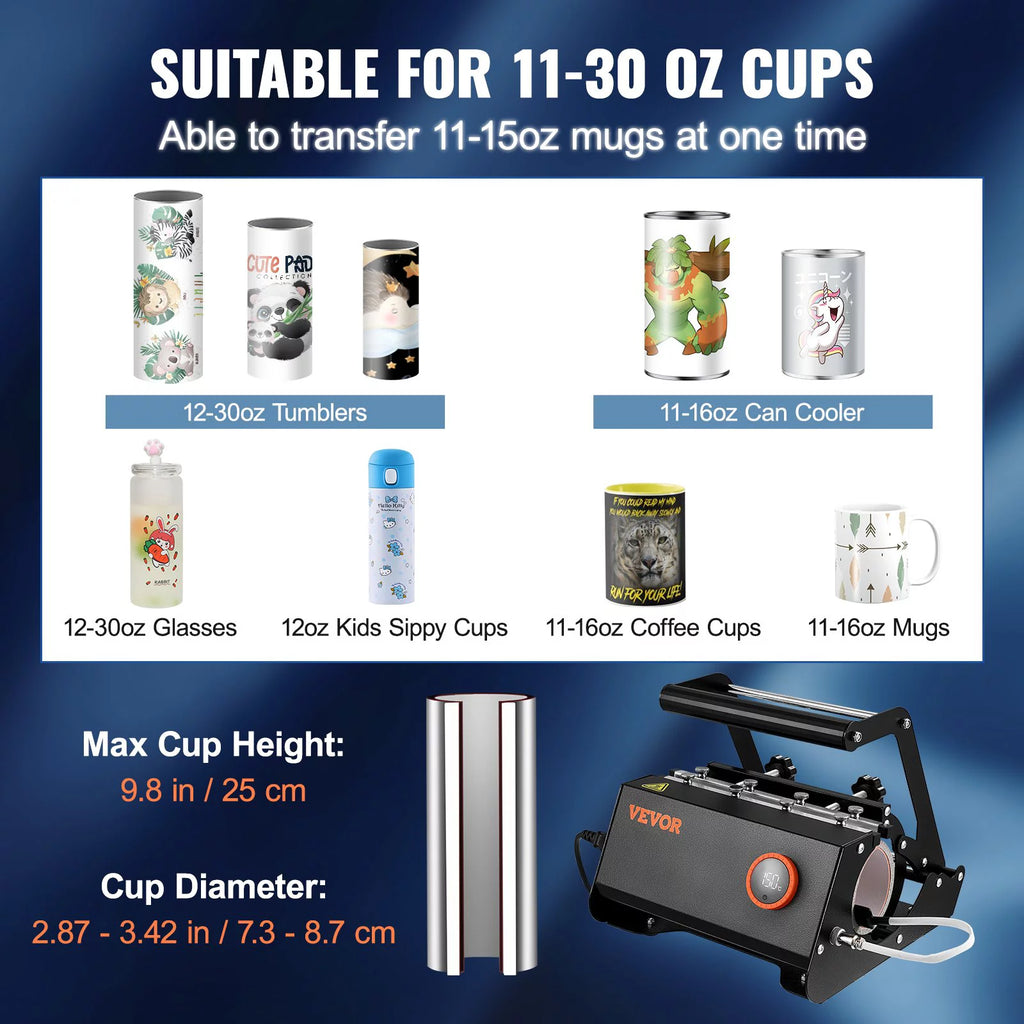 Tumbler Heat Press Machine for 30oz Straight Skinny Tumblers with Gloves and Tape T78232