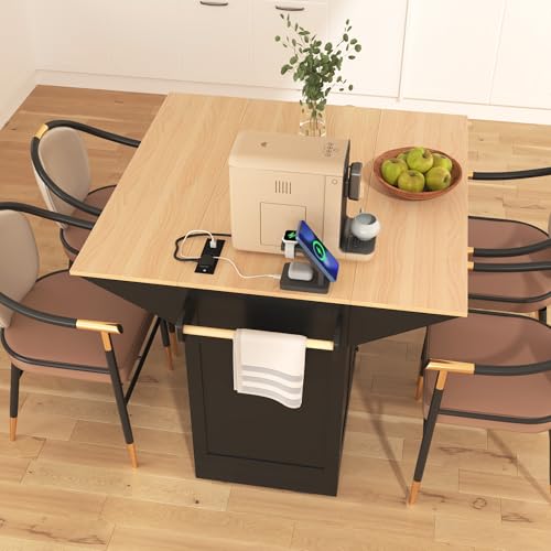 Foldable Kitchen Storage Island Cart with Drop Leaf Extensions and Wheels C5218