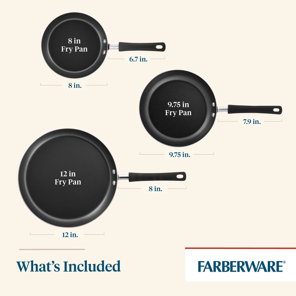 3 Piece Nonstick Frying Pan Set, Aluminum, Aqua X8574