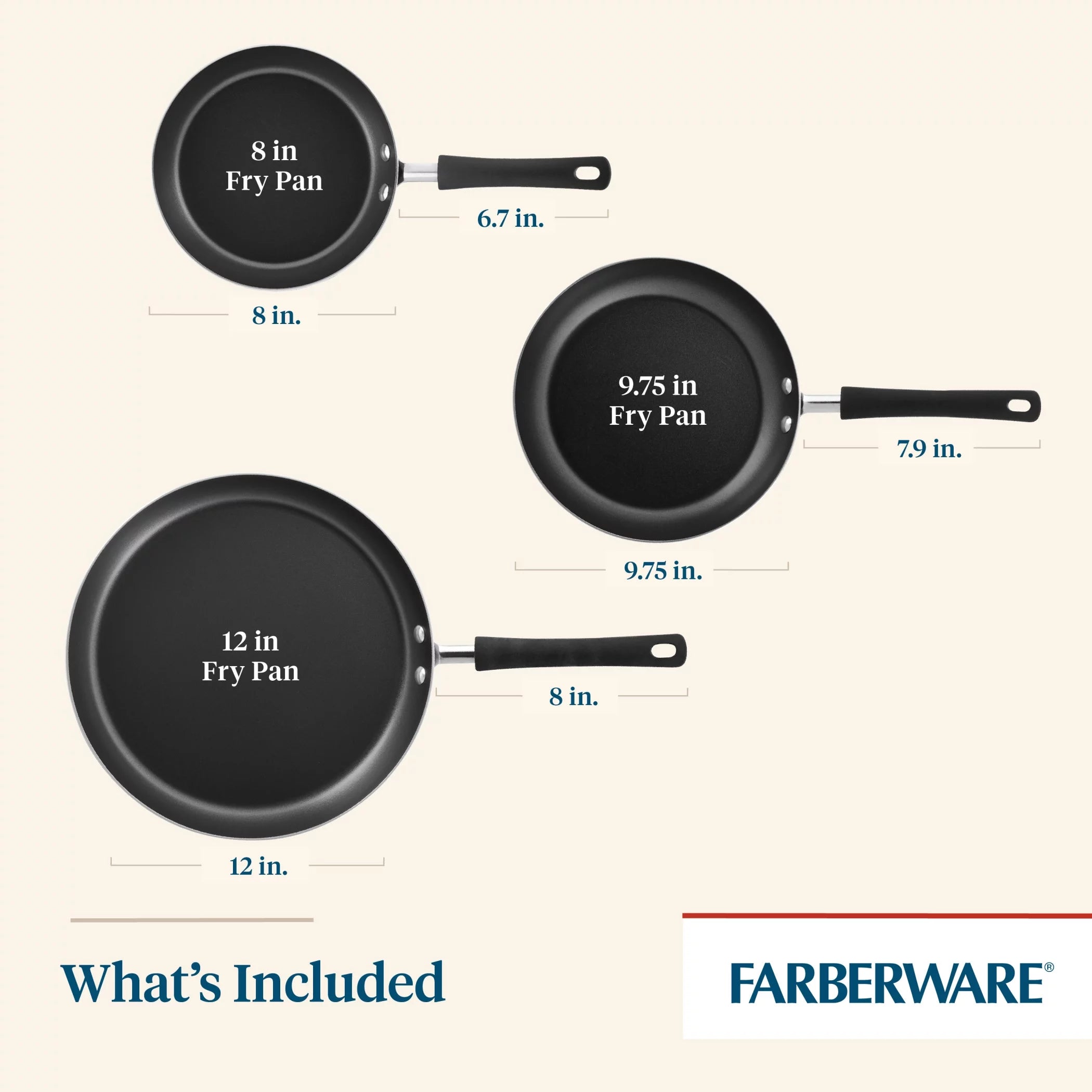 3 Piece Nonstick Frying Pan Set, Aluminum, Aqua X8574