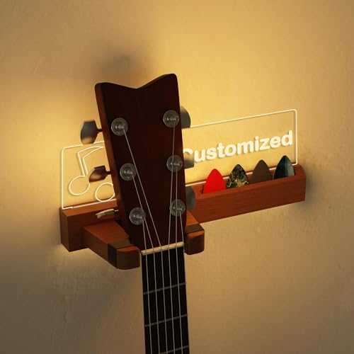 Guitar Wall Mount Stand with LED Lights, Solid Wood & Acrylic, USB-Powered F283