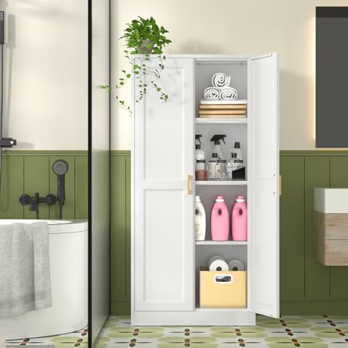 Tall Kitchen Storage Cabinet with Doors and Adjustable Shelves, Black Freestanding Cupboard J20442
