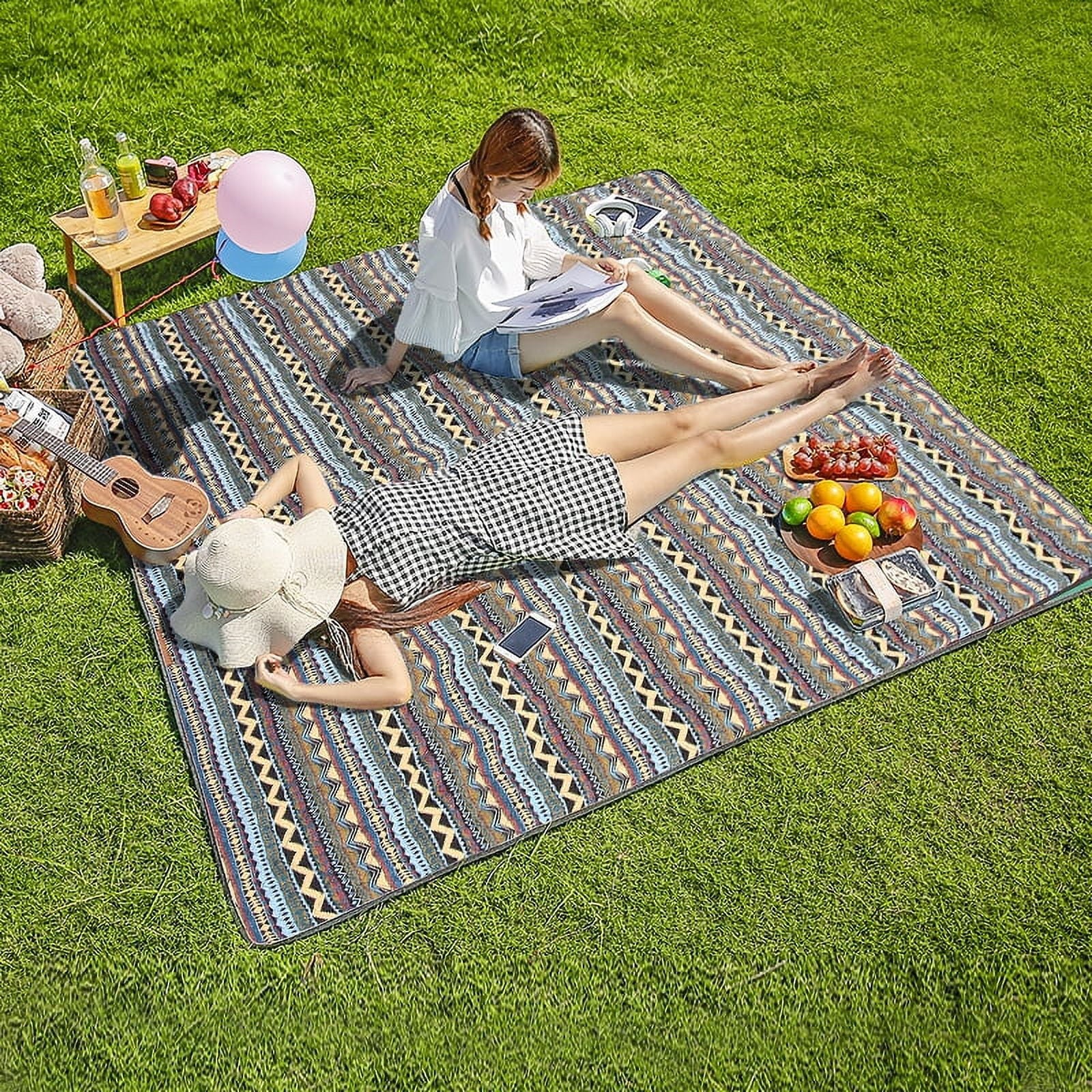 Three Donkeys Machine Washable 80"x60" Extra Large Picnic & Beach Blanket Layers Sandproof Waterproof