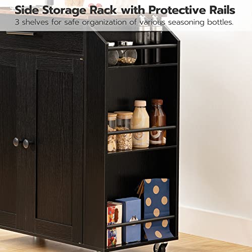 Kitchen Island with Power Outlet, Spice Rack and Drawer, Rolling Cart F495760