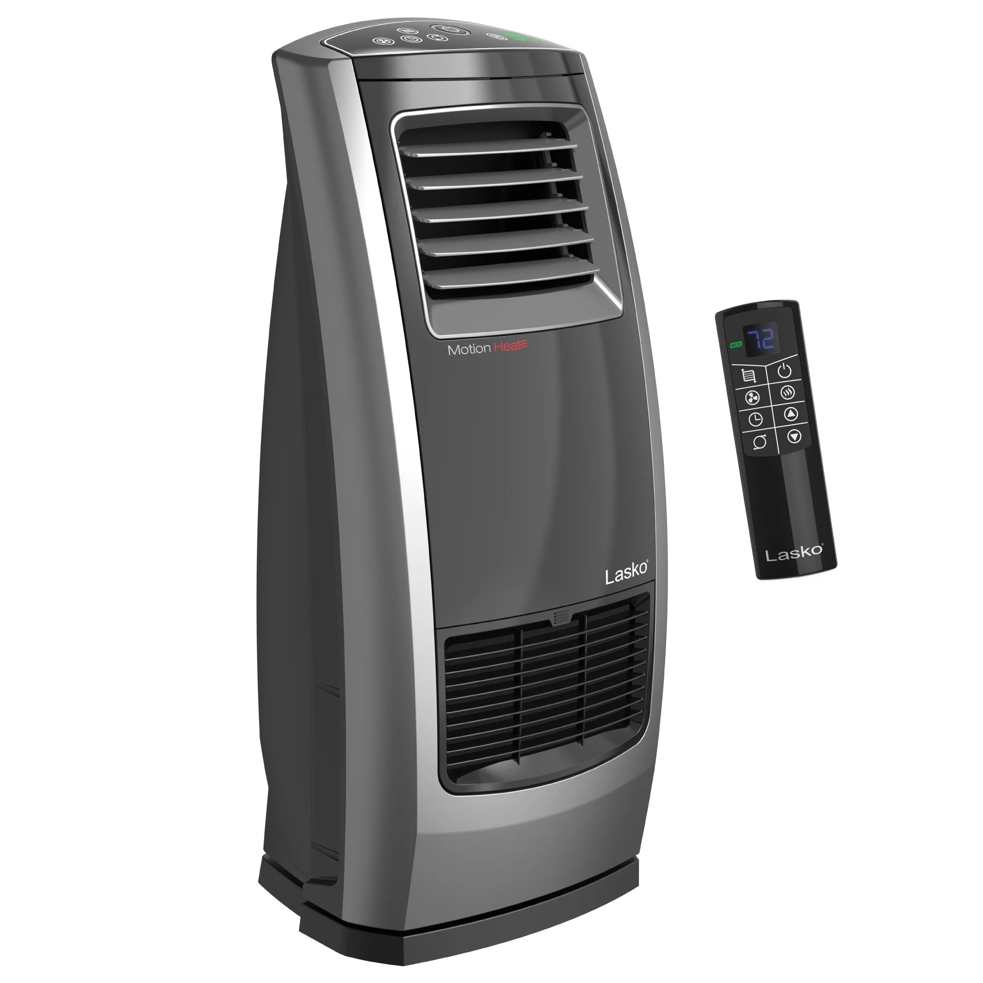 Lasko 22.5" 1500W Motion Heat Plus Ceramic Room Heater with Remote, Black/Silver, CC23185, New