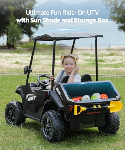 24V Ride on Car 2 Seater with Sun Shade, Dump Bed, 4WD, Pink S782676