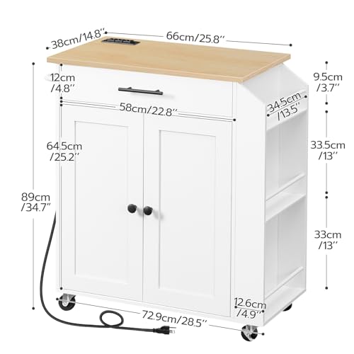 Kitchen Island with Power Outlet, Spice Rack and Drawer, Rolling Cart F495760
