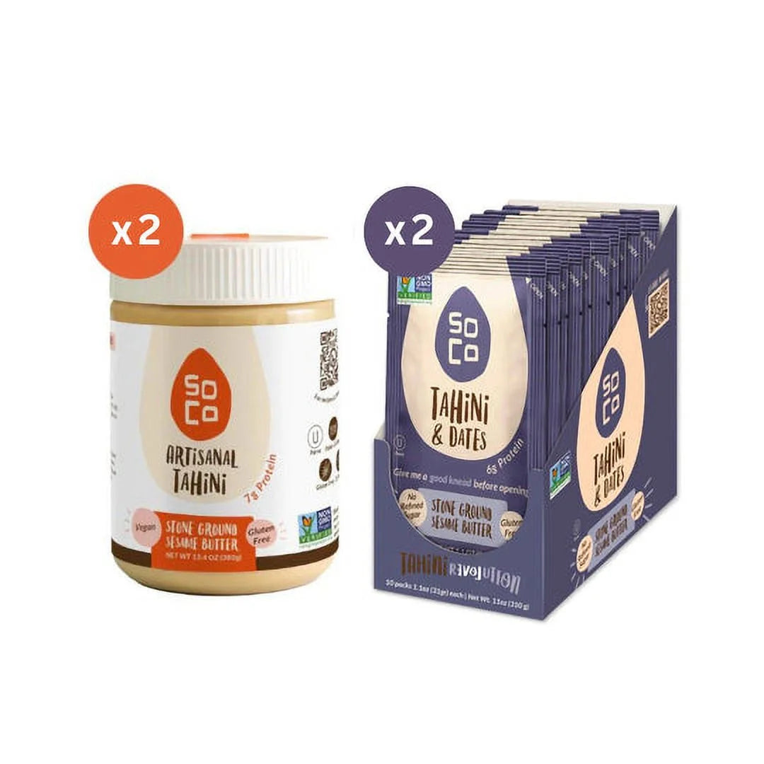 Artisanal Tahini Jars with Tahini & Dates Squeeze Packs, Gluten-Free H88790