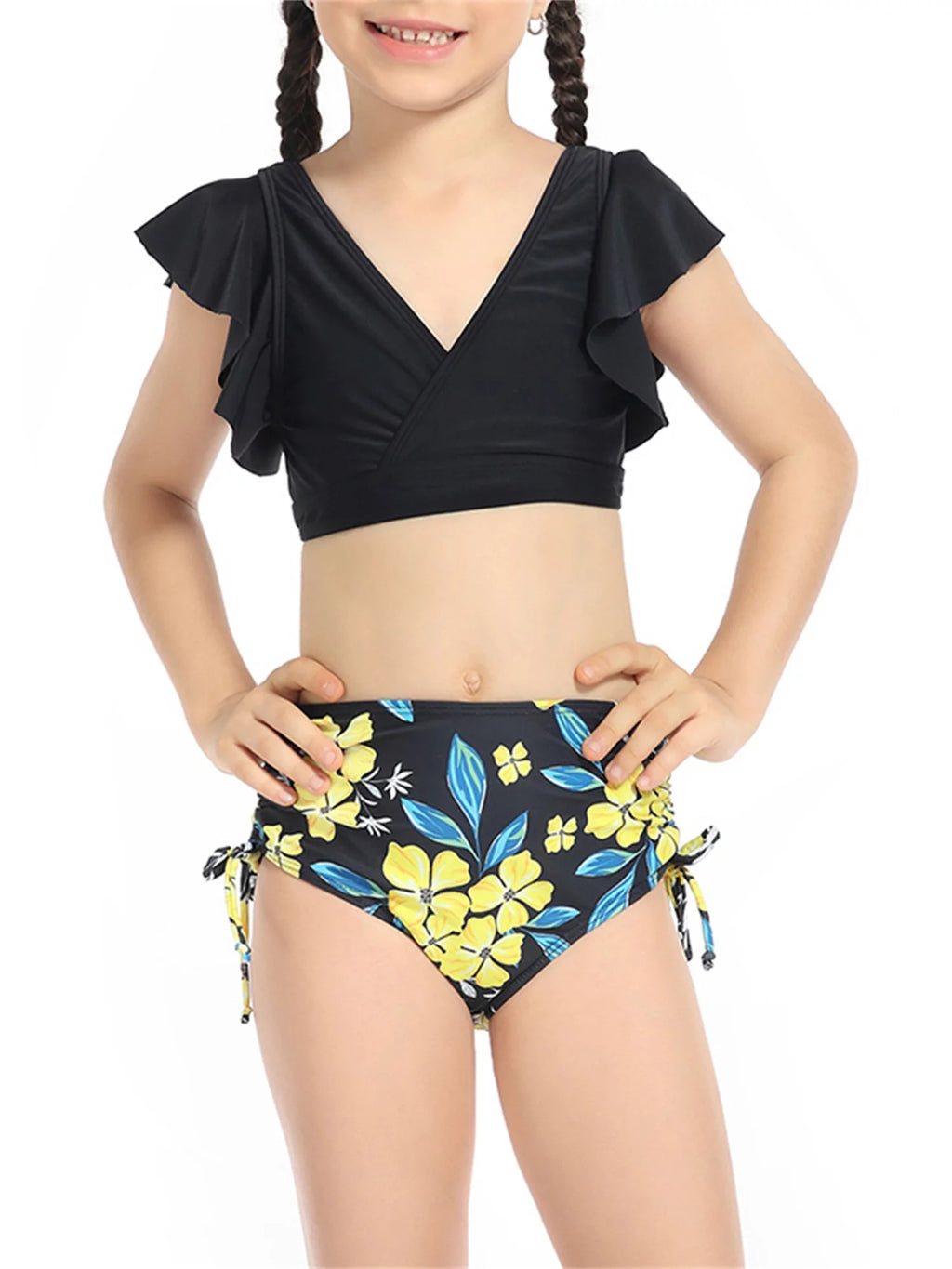 Mommy and Me Swimsuits 2 Piece Bikini Set Print Sleeve Tops with Briefs B695
