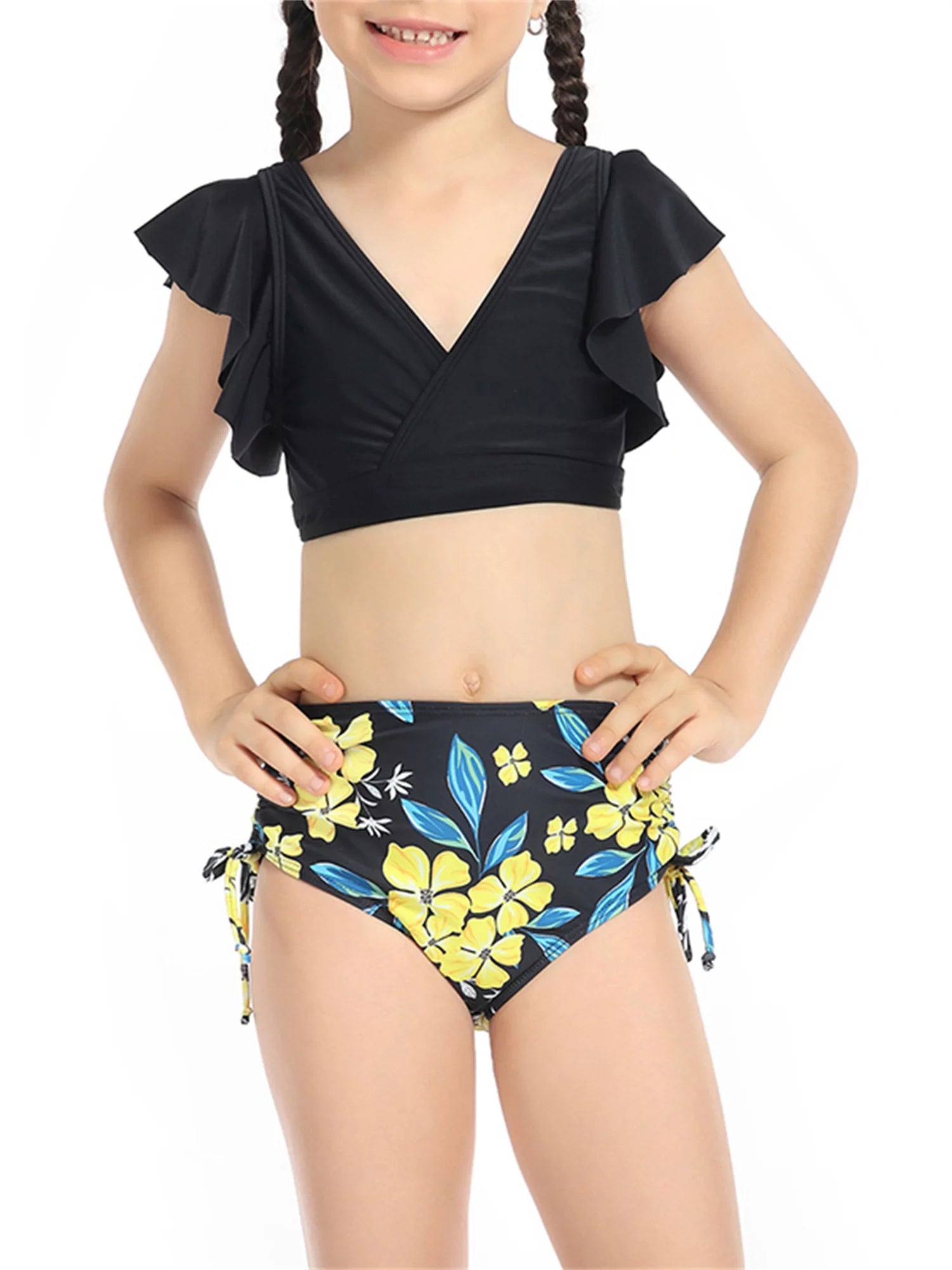Mommy and Me Swimsuits 2 Piece Bikini Set Print Sleeve Tops with Briefs B695