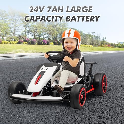 Electric Drift Kart for Kids with Adjustable Seat, LED Lights, 8.1 MPH W755255