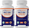 Vitamatic 2 Packs MCT Oil Capsules 3000 mg per Serving - 180 Softgels - from Coconut Oil - Contains 55% caprylic Acid C8 and 40% capric Acid C10 (Total 360 Softgel)