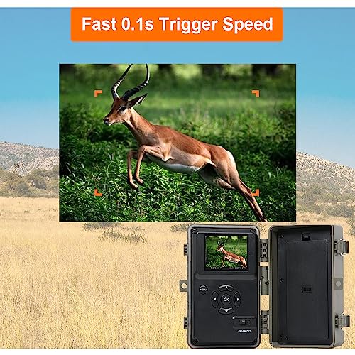 Trail Camera, 64MP 1296p, No Glow Night Vision, 100ft Range, Motion Activated Waterproof Y85186