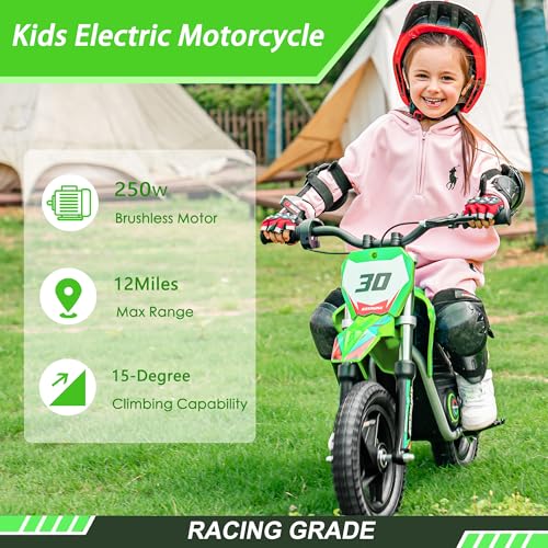 Electric Dirt Bike for Kids Aged 4-8, 350W Brushless Motor, 14'' Off-Road Tires, Blue Y255