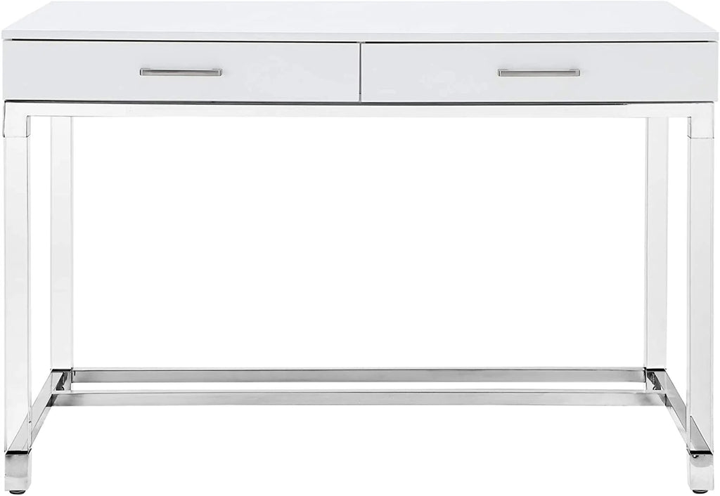High Gloss 2 Drawers Writing Desk with Acrylic Legs and Chrome Base O46379