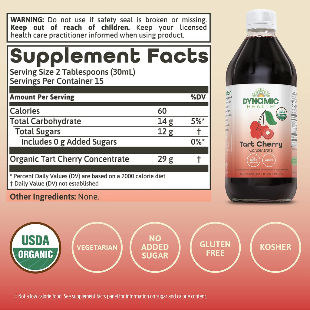 Organic Tart Cherry Juice Concentrate, Unsweetened, 16 Oz H76036