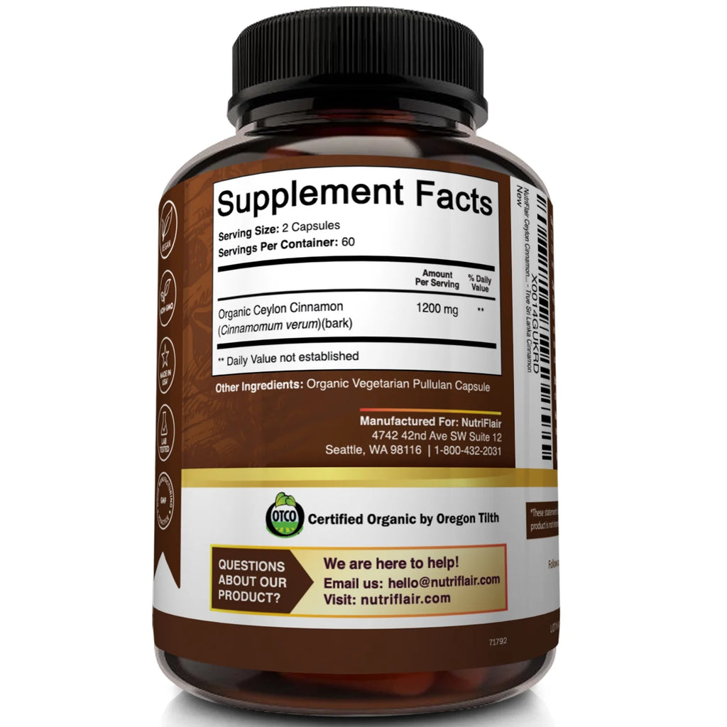 Organic Ceylon Cinnamon 1200mg Capsules O361