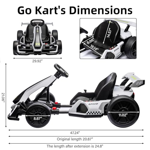 Electric Go Kart for Kids with Drift Function, Adjustable Seat, 8mph Y28704