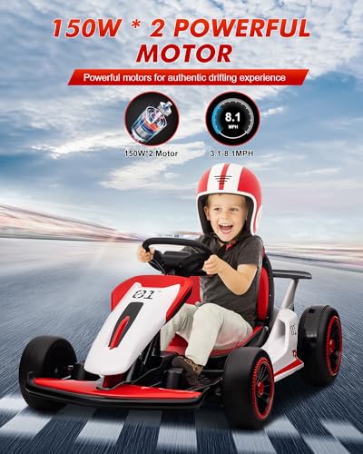 Kids Electric Drift Go Kart, 2-Speed, Max Load 110lbs, Red J335