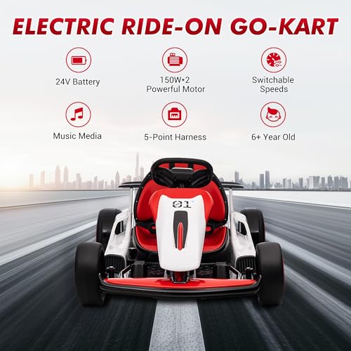Electric Drift Kart for Kids with Adjustable Seat, LED Lights, 8.1 MPH W755255