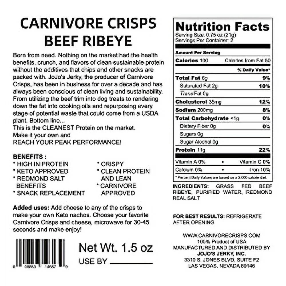 Beef Ribeye Crisps, 1.5 oz Bag, 11g Protein J53780