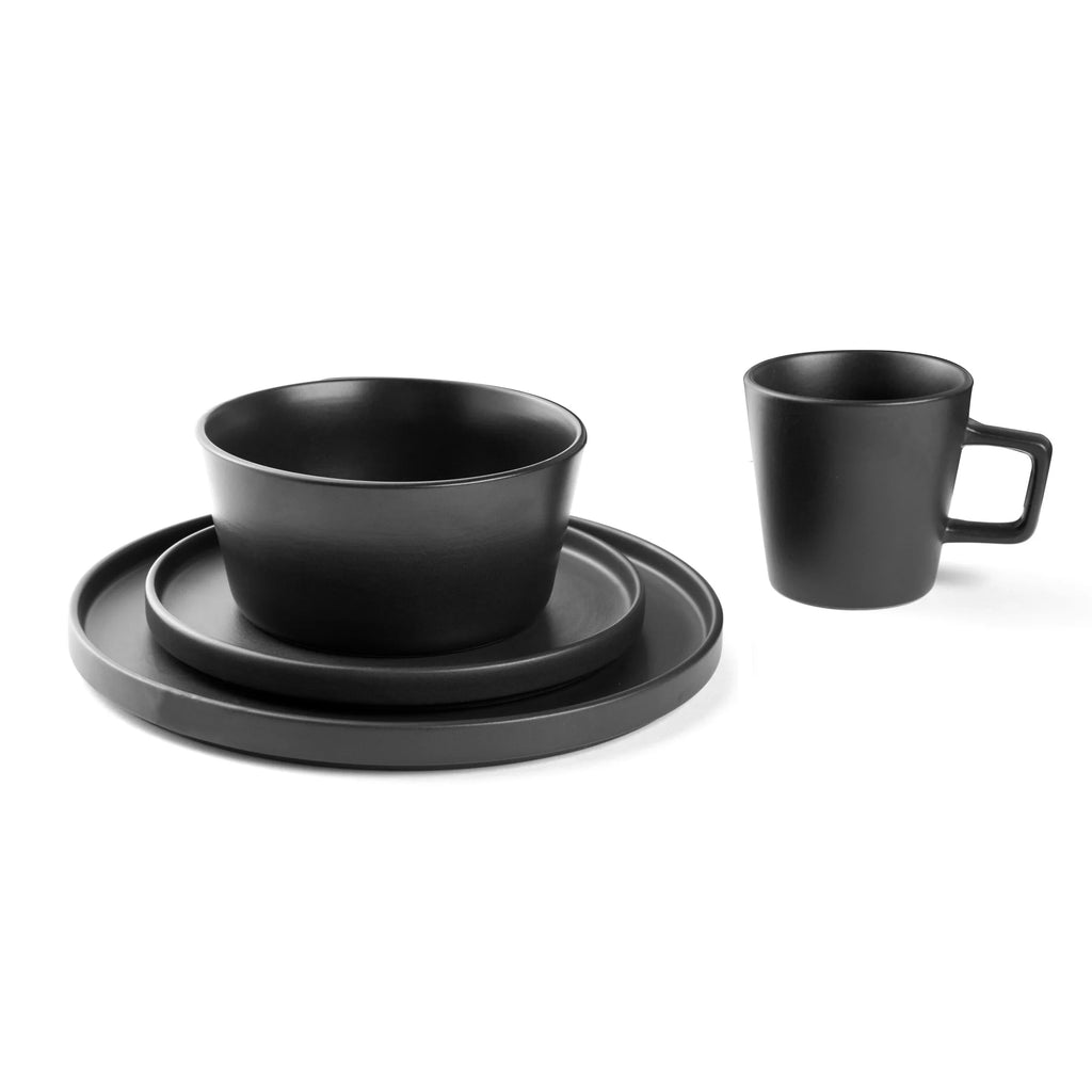16 Piece Stoneware Dinnerware Set for 4, Black Matte A652157