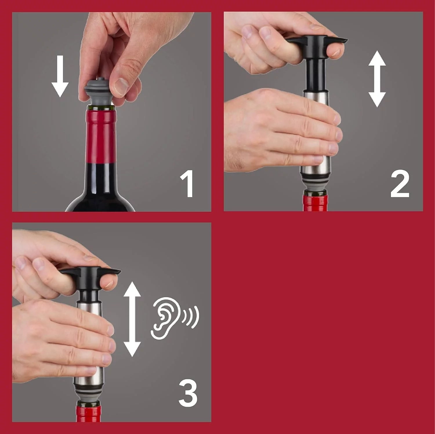 Wine Saver Pump with Vacuum Stoppers, Stainless Steel, Set of 4 E625