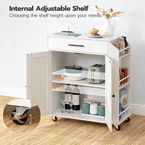 Kitchen Island with Power Outlet, Spice Rack and Drawer, Rolling Cart F495760