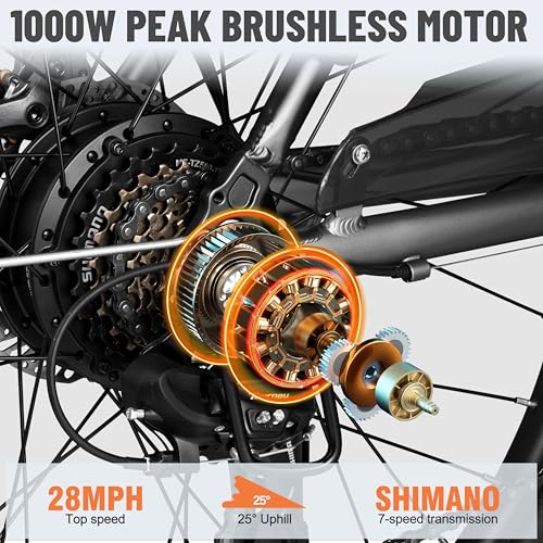 Electric Bike for Adults, 1000W Brushless Motor, Removable Battery, 7-Speed Commuter P8523