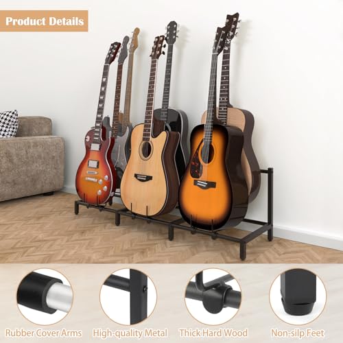 Guitar Rack, 3-Piece Floor Stand with Amp Support, Adjustable Holder for Multiple Instruments H140
