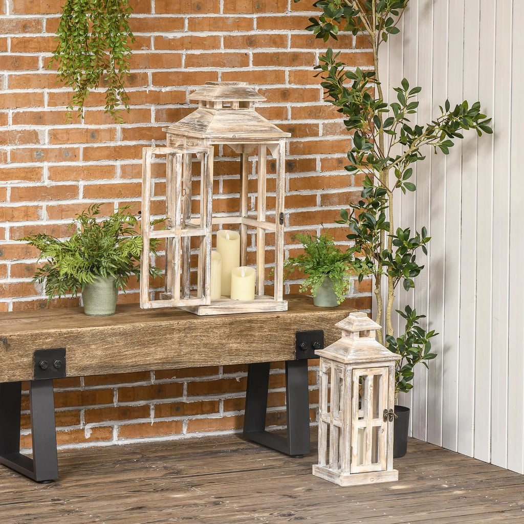 Rustic Wooden Lantern 2-Pack for Indoor Outdoor Decor N894374