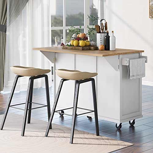Large Kitchen Island with Drop Leaf, Rolling Cart, Power Outlet and Storage A3211
