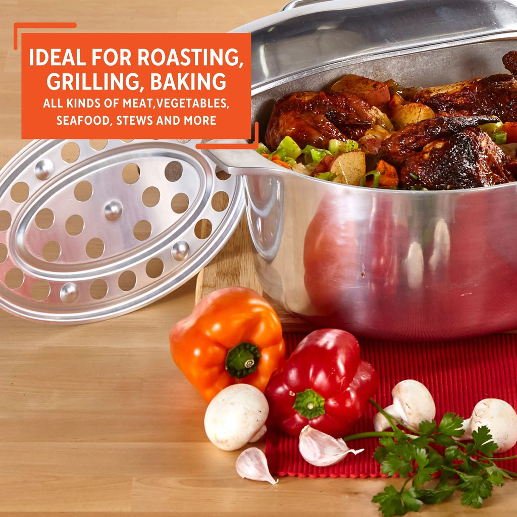 Cast Aluminum Oval Roaster Pan with Lid and Roasting Tray Y649767