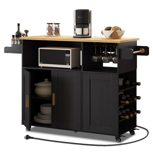 Rolling Kitchen Island Cart with Drop Leaf Countertop and Storage S311