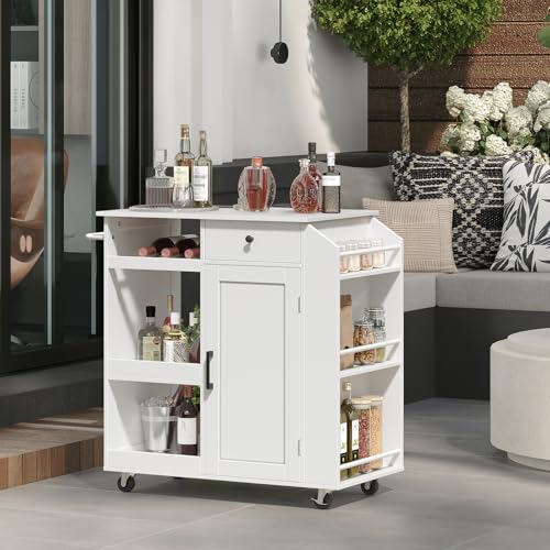 Kitchen Island with Power Outlet and Drawer, Rolling Cart on Wheels R667501
