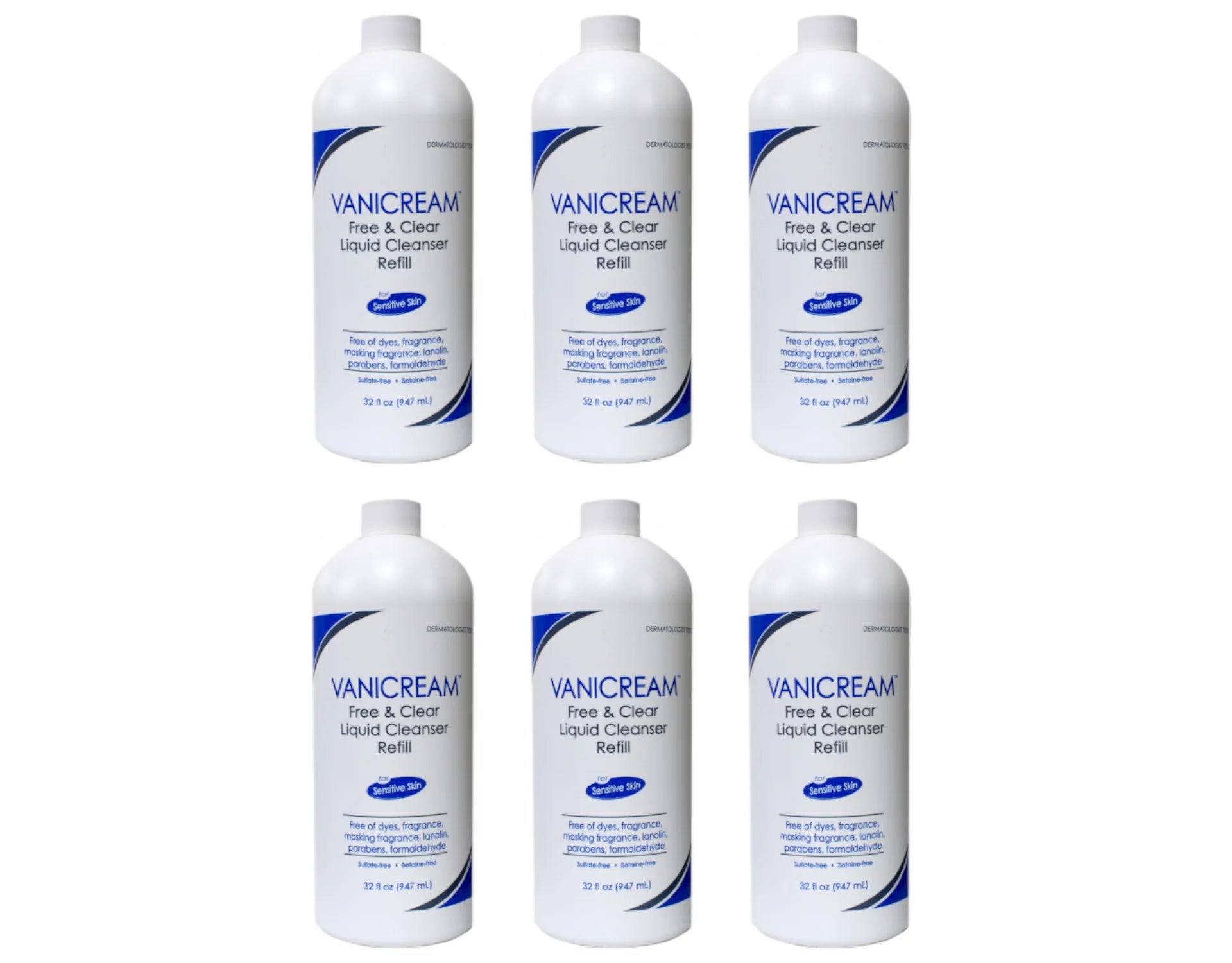 6 Pack Free & Clear Liquid Cleanser for Sensitive Skin, 32 Ounce